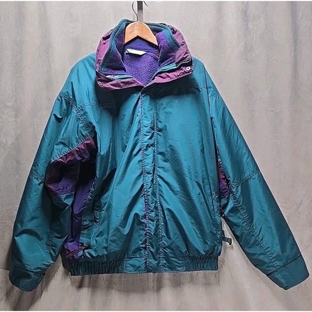 Vintage Columbia Bugaboo  Winter Ski Jacket‎ Coat L Green  Purple Fleece USA Y2K